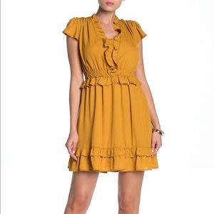 NWT One One Six Ruffle Trim Mini Dress Mustard XS